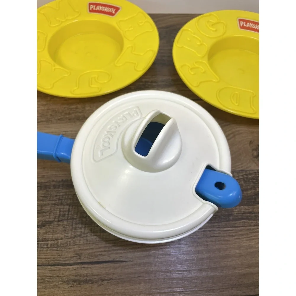 Vintage Playskool Alphabet Soup Bowls and Pot w Lid and Spoon  Replacement Piece
